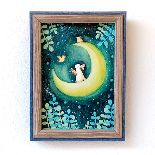 兎　絵画　色紙 切り絵 扇形色紙 満月と兎と桔梗 | mimiねこ