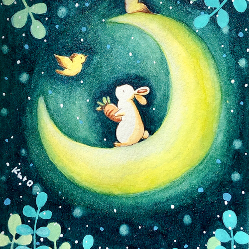 受注制作】ぼくが見た夢【うさぎと月】 絵画 kuro 通販 11537819