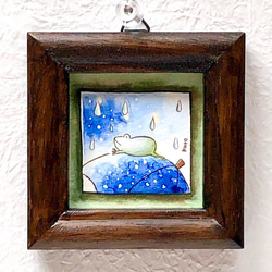 ミニ額入り原画】紙粘土に絵を描いてみた☆冬の夜12☆ 絵画 Blue-Lion