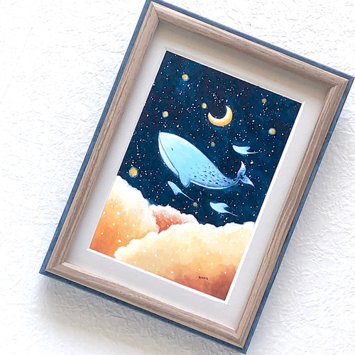 雲の上のぼくたち【クジラと月】 絵画 kuro 通販 11666311｜Creema