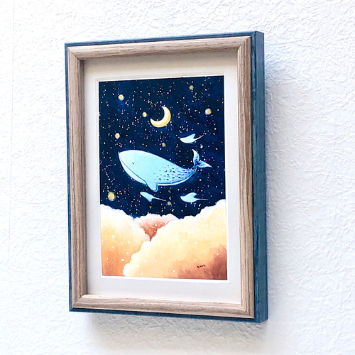 雲の上のぼくたち【クジラと月】 絵画 kuro 通販 11666311｜Creema