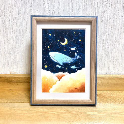 雲の上のぼくたち【クジラと月】 絵画 kuro 通販 11666311｜Creema