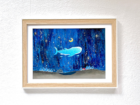 受注制作】ジンベエザメが泳ぐ夜 絵画 kuro 通販 11858421｜Creema