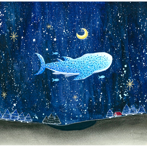 受注制作】ジンベエザメが泳ぐ夜 絵画 kuro 通販 11858421｜Creema