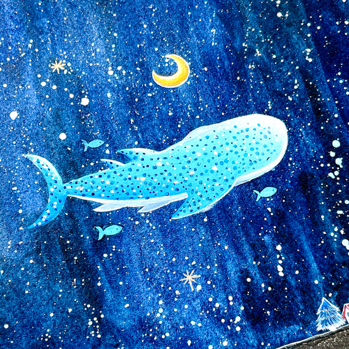 受注制作】ジンベエザメが泳ぐ夜 絵画 kuro 通販 11858421｜Creema
