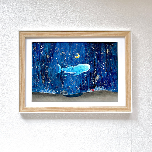 受注制作】ジンベエザメが泳ぐ夜 絵画 kuro 通販 11858421｜Creema