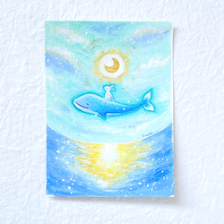 【受注制作】空が明るい、三日月の夜に【うさぎとクジラの子供】 2枚目の画像