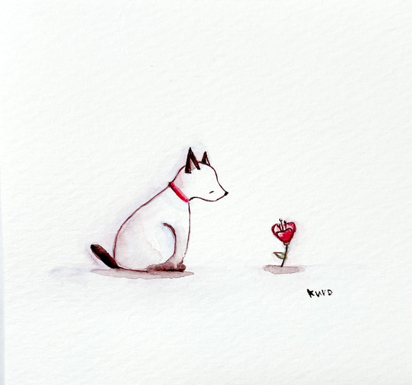 【受注制作】孤独とともに、生きていく【犬と赤い花】 2枚目の画像