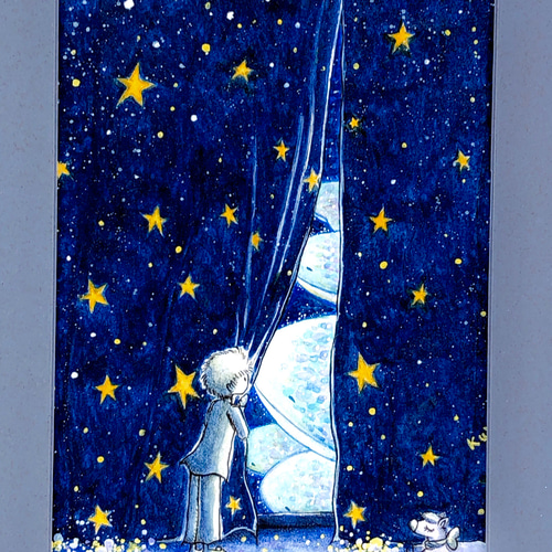 真夜中に、カーテンを開けると 絵画 kuro 通販 8709202｜Creema(クリーマ)