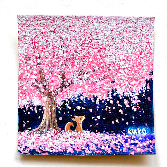 黒柴犬と桜 絵画（原画） - AOIST'S GALLERY | minne 国内最大級