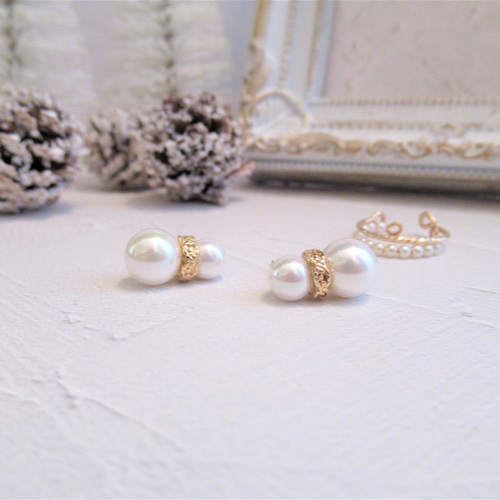 冬 スノー パール ピアス 雪だるま ピアス（スタッド・一粒） nagomiya