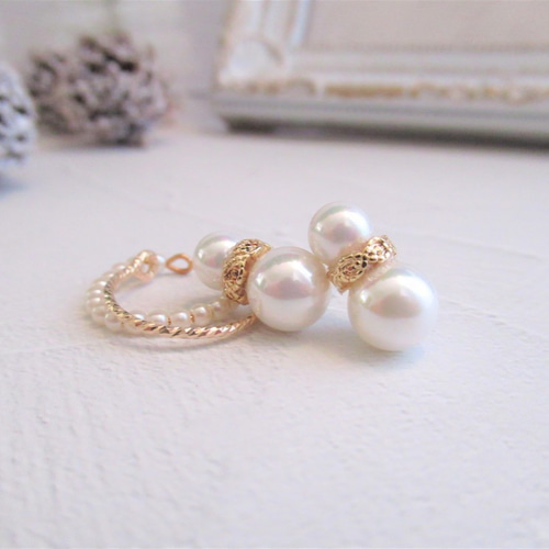 冬 スノー パール ピアス 雪だるま ピアス（スタッド・一粒） nagomiya