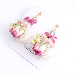 【-sold out-】ドライフラワーイヤリング&ピアス｜薔薇の花束(ブーケ)/ピンク 3枚目の画像