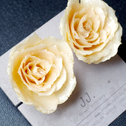 【-sold out-】本物の薔薇を丸ごと使った｜ドライフラワーイヤリング｜ミルキーホワイト 2枚目の画像