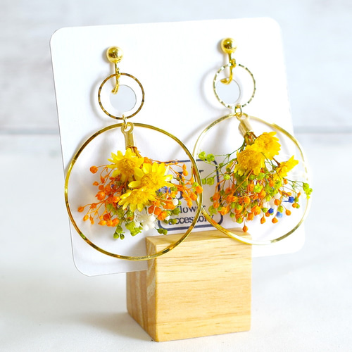 ドライフラワーイヤリングorピアス：スターフラワーとかすみ草の花束+
