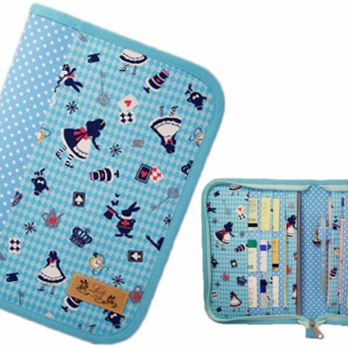 母子手帳ケース L ラウンドファスナータイプ アリス柄 ブルー （A5