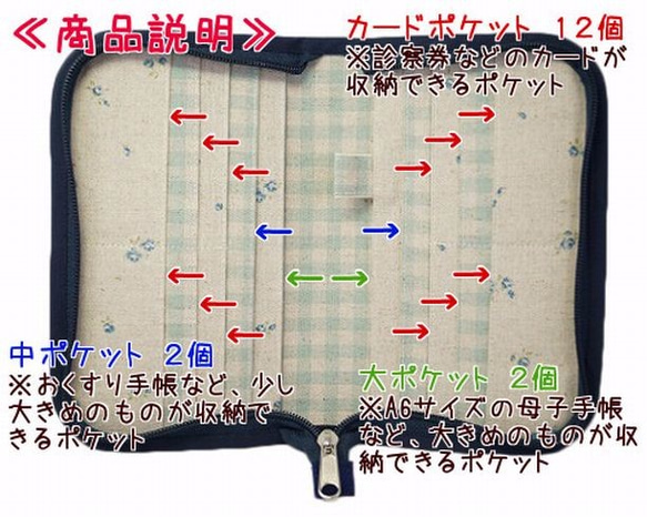 母子手帳ケース S ラウンドファスナータイプ タータンチェック 青 （A6サイズ母子手帳対応）　☆２人分収納可能☆ 2枚目の画像