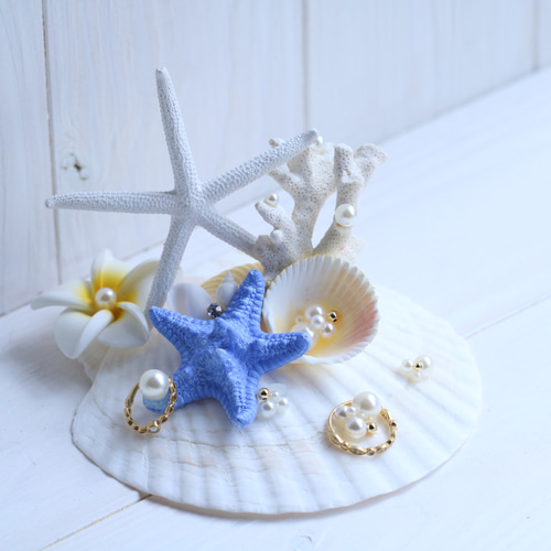 送料無料☪︎⋆。˚✩ 1点物 ブルー マーメイド リングピロー シェル  