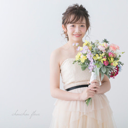 ピンクラナンキュラスとミックスカラーブーケ〜natural taste wedding dress〜 2枚目の画像