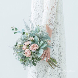 ピンクローズとタタリカのナチュラルグリーンブーケ〜natural taste wedding dress〜 3枚目の画像