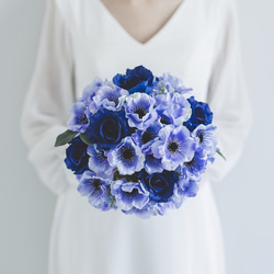 ウェディングブーケ ブルー ライトブルー アネモネ アネモネとローズの