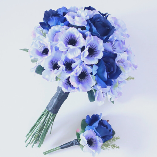 アネモネとローズのブルーブーケ 〜natural taste wedding 〜 ブーケ