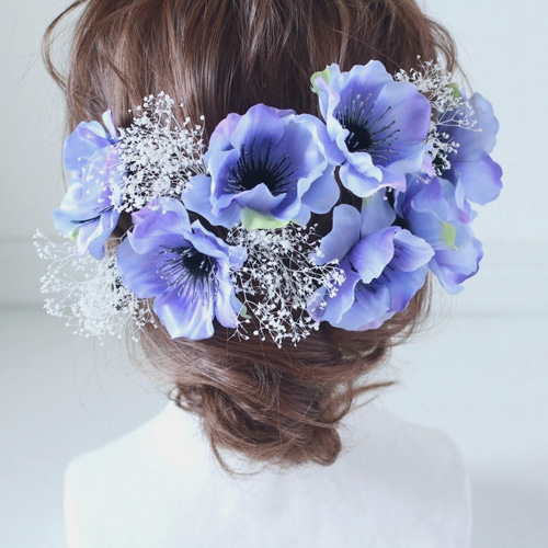 春色♡アネモネのブーケ&ブートニア♡ ブルー&ホワイトのアネモネ春花ブーケ ブートニア付