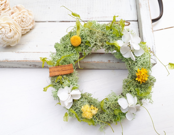 〈再販〉green moss wreath (yellow×white) 4枚目の画像