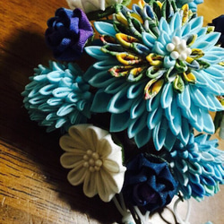 つまみ細工簪@kanzashi flower スパイラルブルー 2枚目の画像