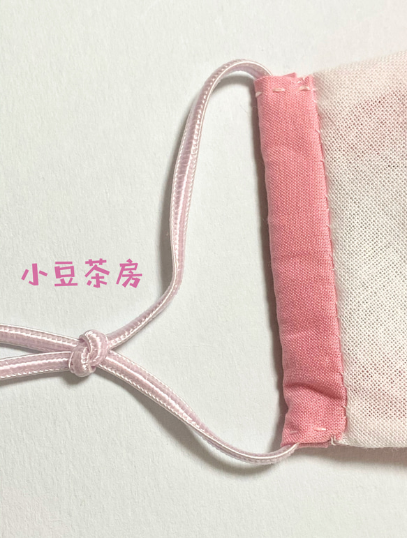 手縫いマスク・ポジャギ風ワンポイント（桃色）サイズS【送料無料】 3枚目の画像