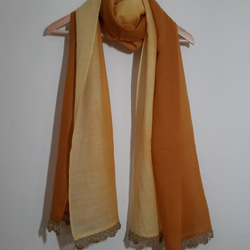 Natural Hand Dyed Wool scarf 【羊毛漸層手鉤花邊披肩/圍巾】 第1張的照片