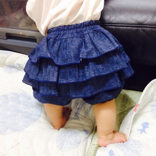 ①スカイブルー 90サイズ／2番人気♡お尻フリフリ♪かぼちゃパンツ 