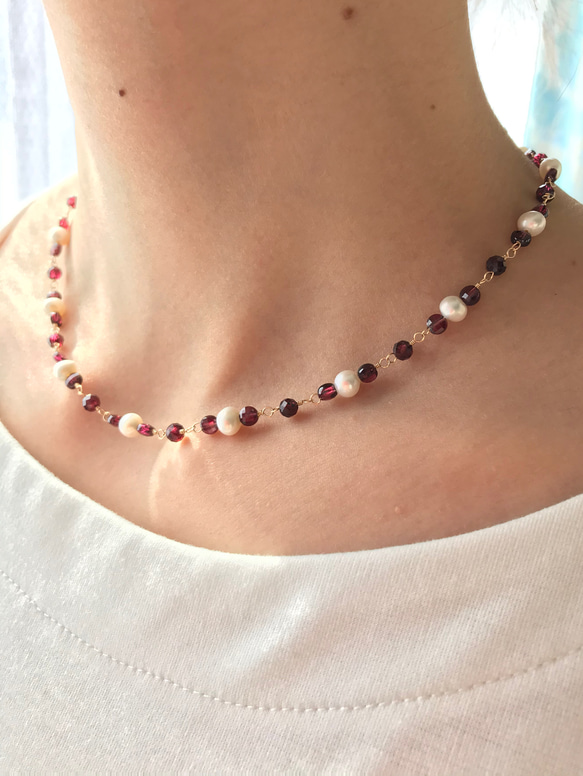 Gem Kingdom ネックレス クリスタル淡水パールガーネットなど装飾多数