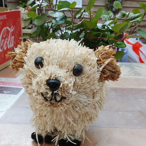 ＊handmade 寝そべりワンちゃん　プランター ワイヤープランツin犬プランター その他インテリア雑貨 hanagreensam