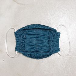 コットン糸で編んだ、ニットの立体マスク（ブルーグリーン） 3枚目の画像