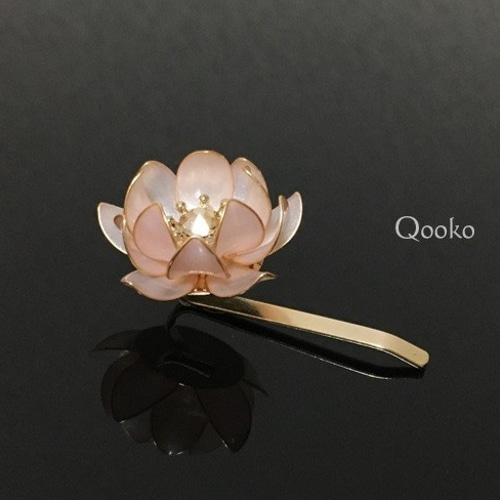 蓮の花のヘアフック（ポニーフック） パールピンク ポニーフック