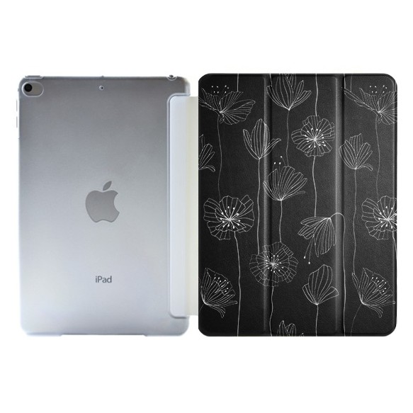 【軽量】北欧風　ボタニカル　凛とした花　ブラック  iPadケース アイパッド iPadカバー 2枚目の画像