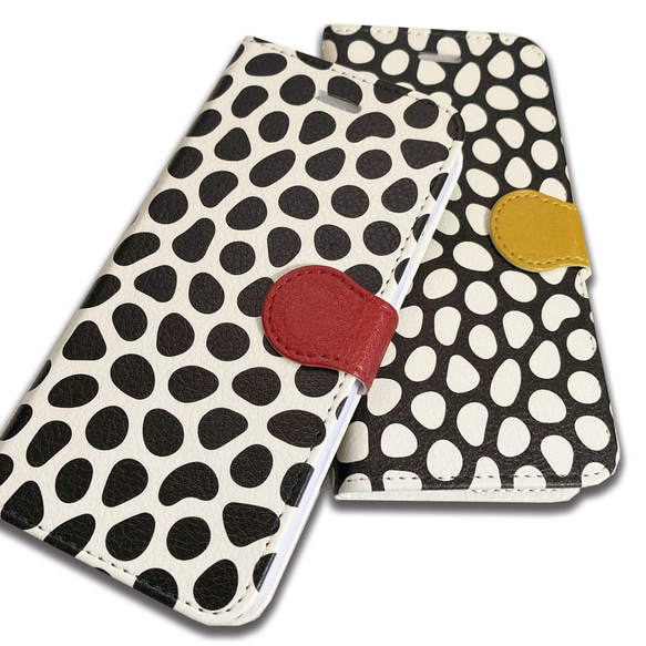 【再販】iPhone16e 16 15 14 13 12 手帳型スマホケース　変形　ドット　水玉　2カラー 4枚目の画像