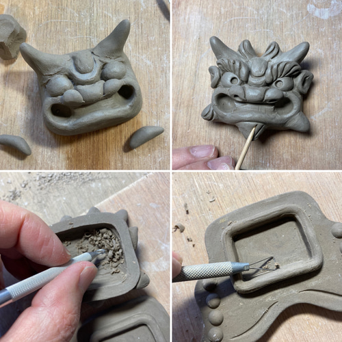 節分の茶事に・小物入れに【鬼瓦型の香合】青磁色（人気色再販し