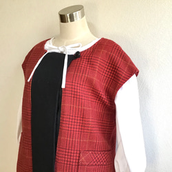 ベスト【送料無料】洋服リメイク　赤　タータンチェック 4枚目の画像