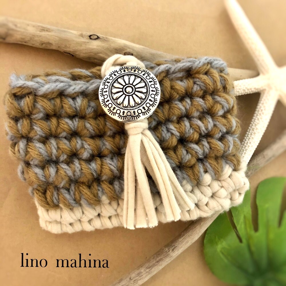 コンチョ付き☺︎ズパゲッティと毛糸のミニポーチ ポーチ lino mahina  