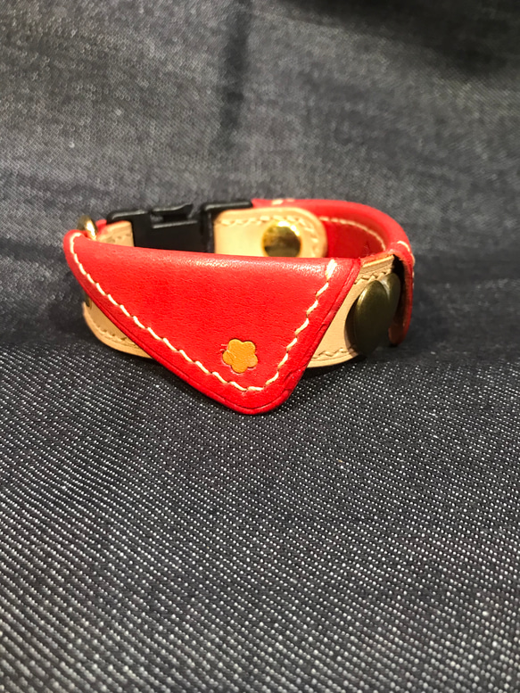 本革レザー首輪　丸襟ワンタッチ式　小型犬用 3枚目の画像