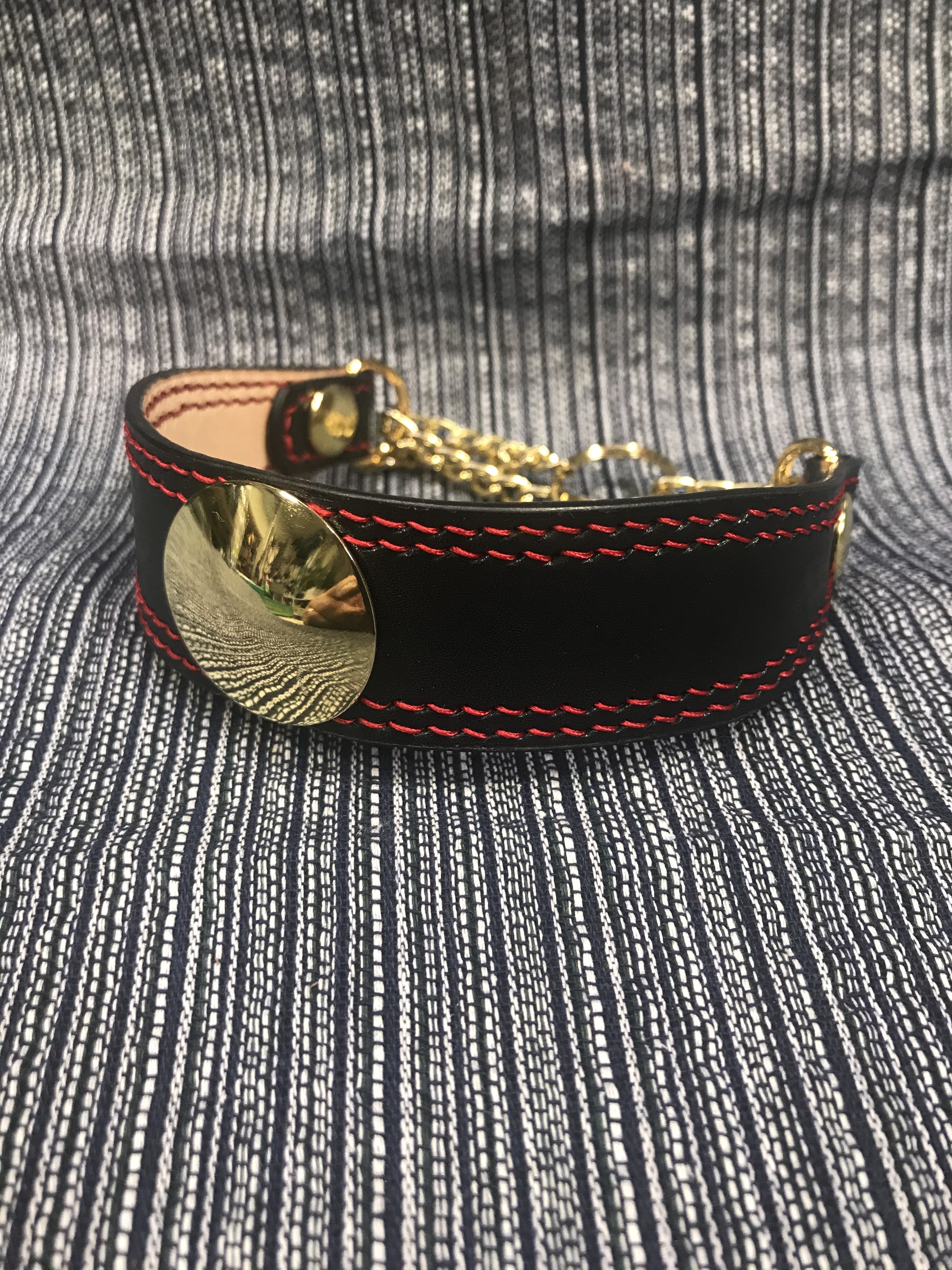 ダブルステッチハーフチョーク　真鍮コンチョ　小型犬用　栃木レザー製