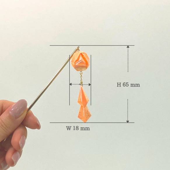 【送料無料】かんざし 木 揺れる 普段使い ハンドメイド 日本伝統折り紙 撥水仕上 職人技 オレンジ 夏祭 プレゼント 3枚目の画像