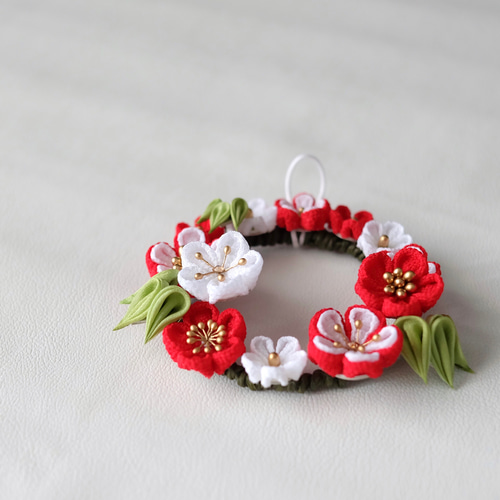 見本品オーダー小花のミニリースつまみ細工ハンドメイド