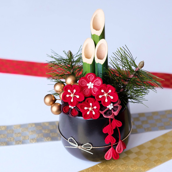 つまみ細工のミニ門松【2021華梅】 しめ縄・しめ飾り pöllö 通販