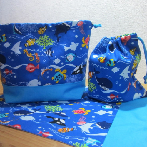 入園準備☆お弁当袋、コップ袋、ランチョンマット☆お魚柄 その他入園