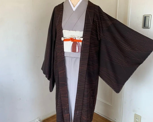 新品 正絹 単衣 女物 長羽織 焦げ茶 着物 haori しば田（お休み） 通販 