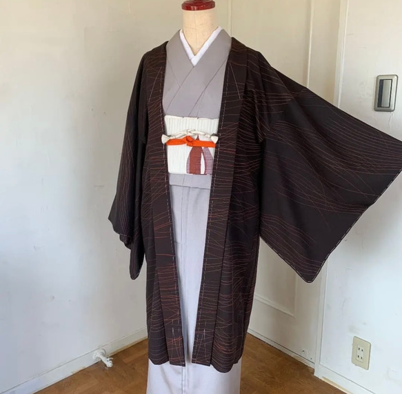 新品 正絹 単衣 女物 長羽織 焦げ茶 着物 haori しば田（お休み） 通販 
