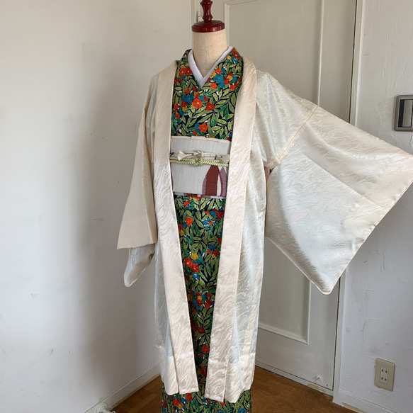 新品 正絹 単衣 女物 長羽織 オフホワイト 着物 haori しば田（お休み 